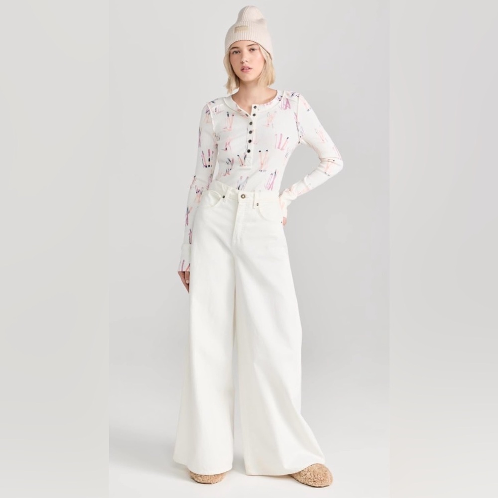 Free People FP Movement Women's Rally Printed Long-Sleeve Henley Knit Layer Skis - Picture 12 of 16